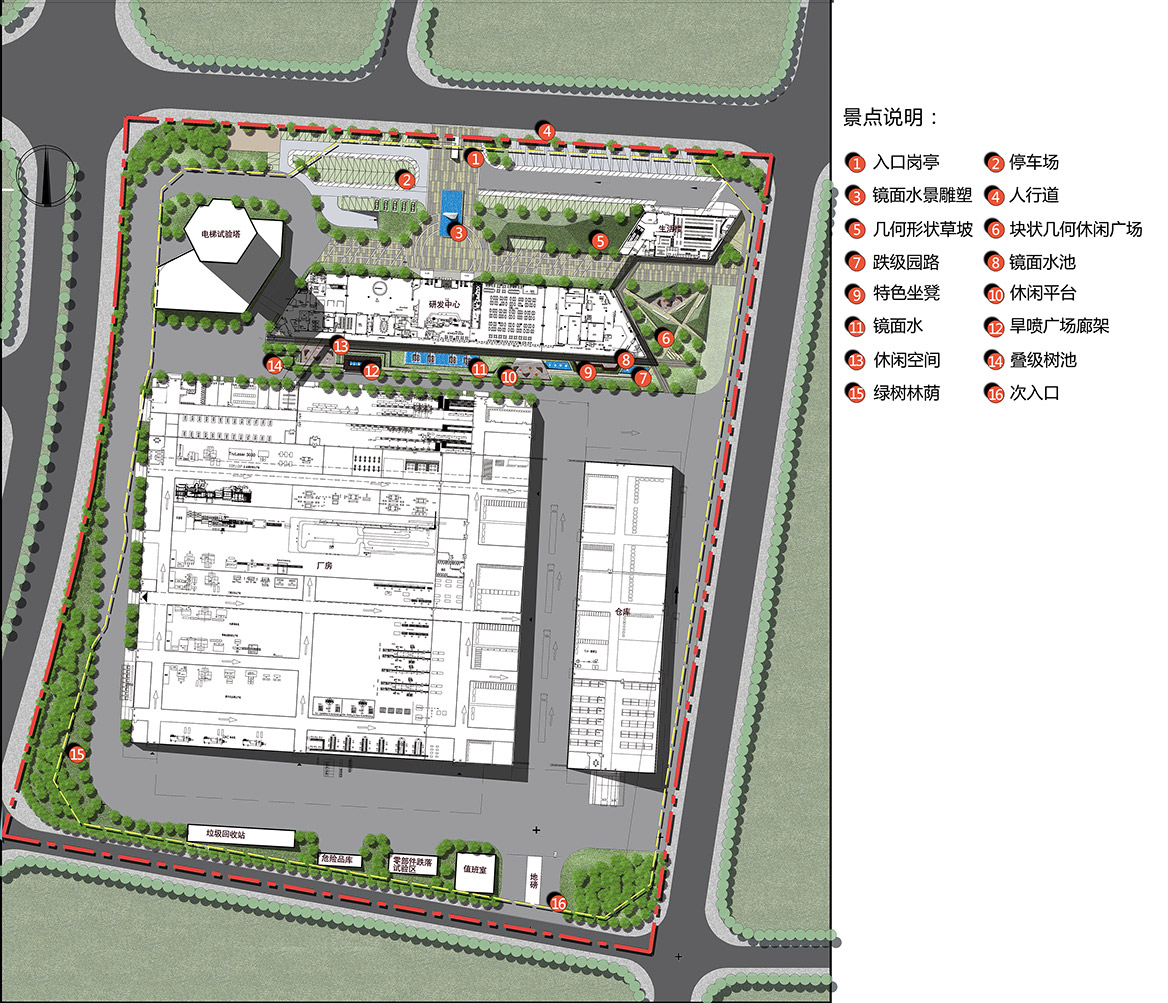 中山蒂森电梯厂景观规划设计总平面图